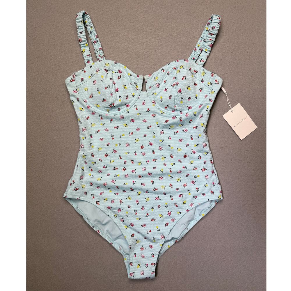 Solid and Striped The Veronia One-Piece Swimsuit, baby blue floral XL $258